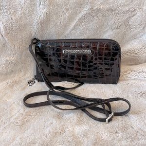 Brighton Cher Croc Leather Zip Wallet with Adjustable Crossbody Strap!